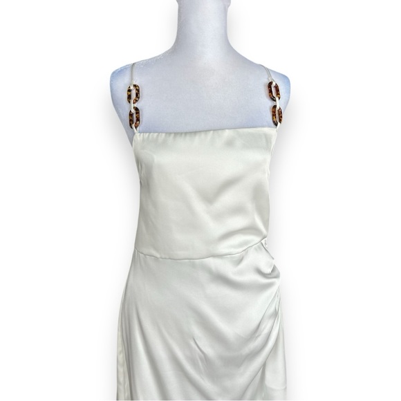 NWT Zara Women’s Chain Strap Satin Effect Straight Neck White Midi Dress Size XL - Picture 5 of 15